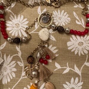Chico's Gold-Tone Necklace with Red Beads and Cream Accents